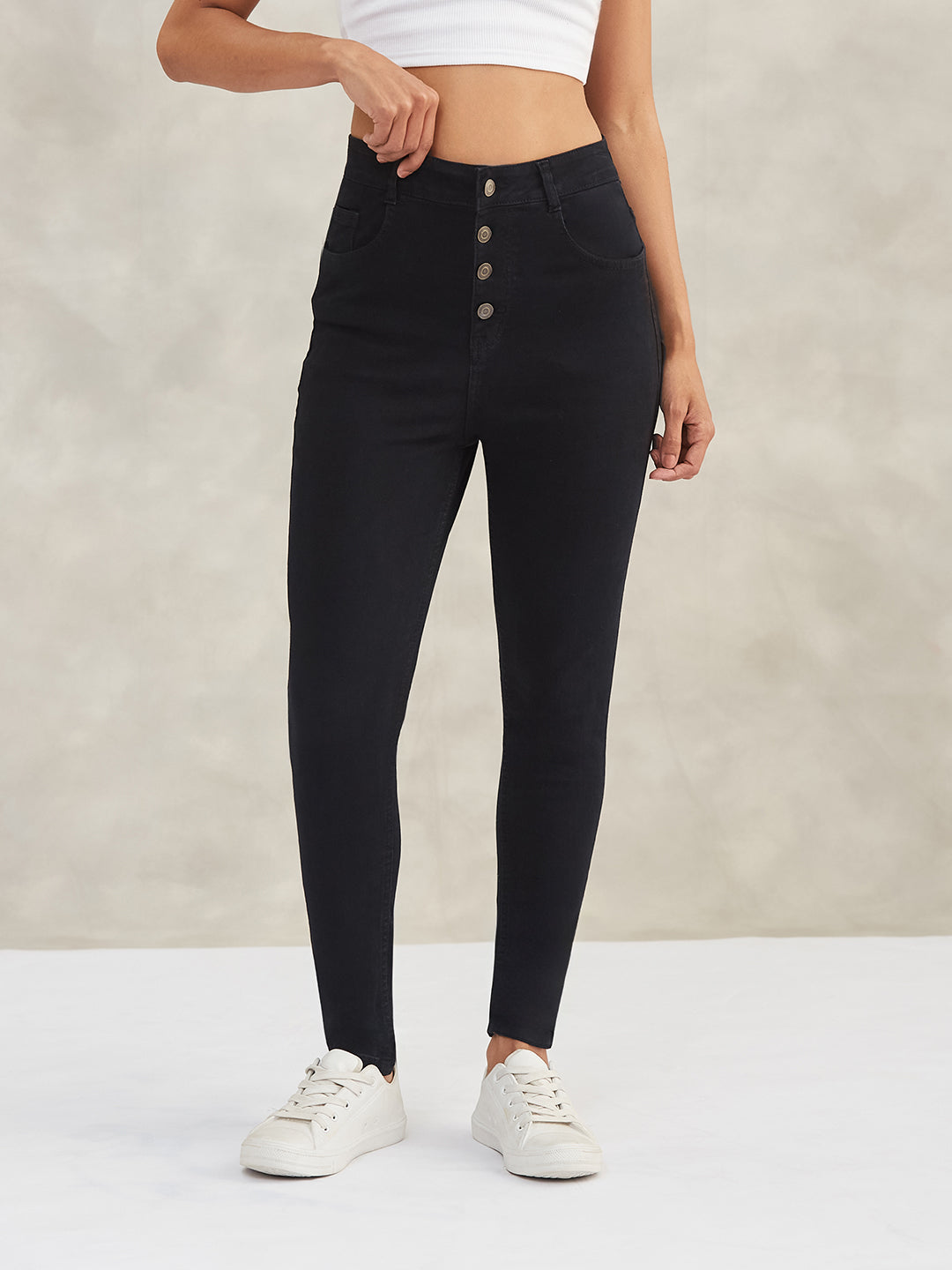 Women's Black Skinny High-Rise Stretchable Denim Jeans