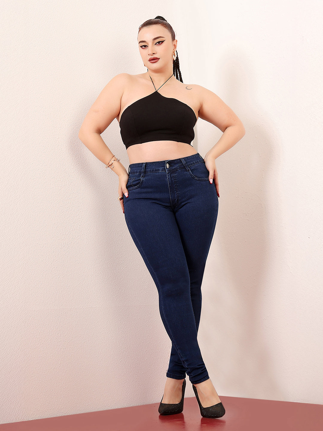 Women's Navy Blue Skinny-Fit Mid Rise Regular-Length Denim Stretchable Jeans