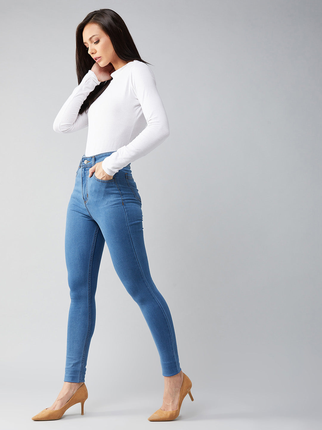 CHASEstretch™ Women's Blue Skinny High Rise Distressed Denim Jeans