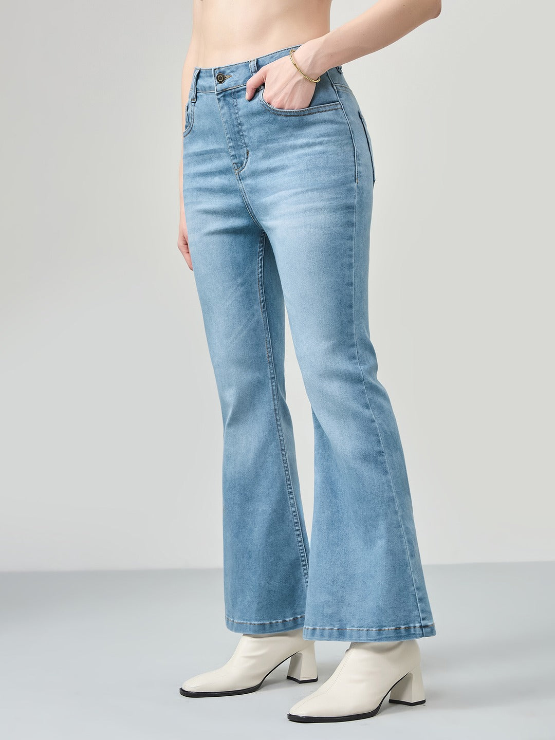 Womens Blue Bootcut high-rise Regular Stretchable Denim Jeans for Women