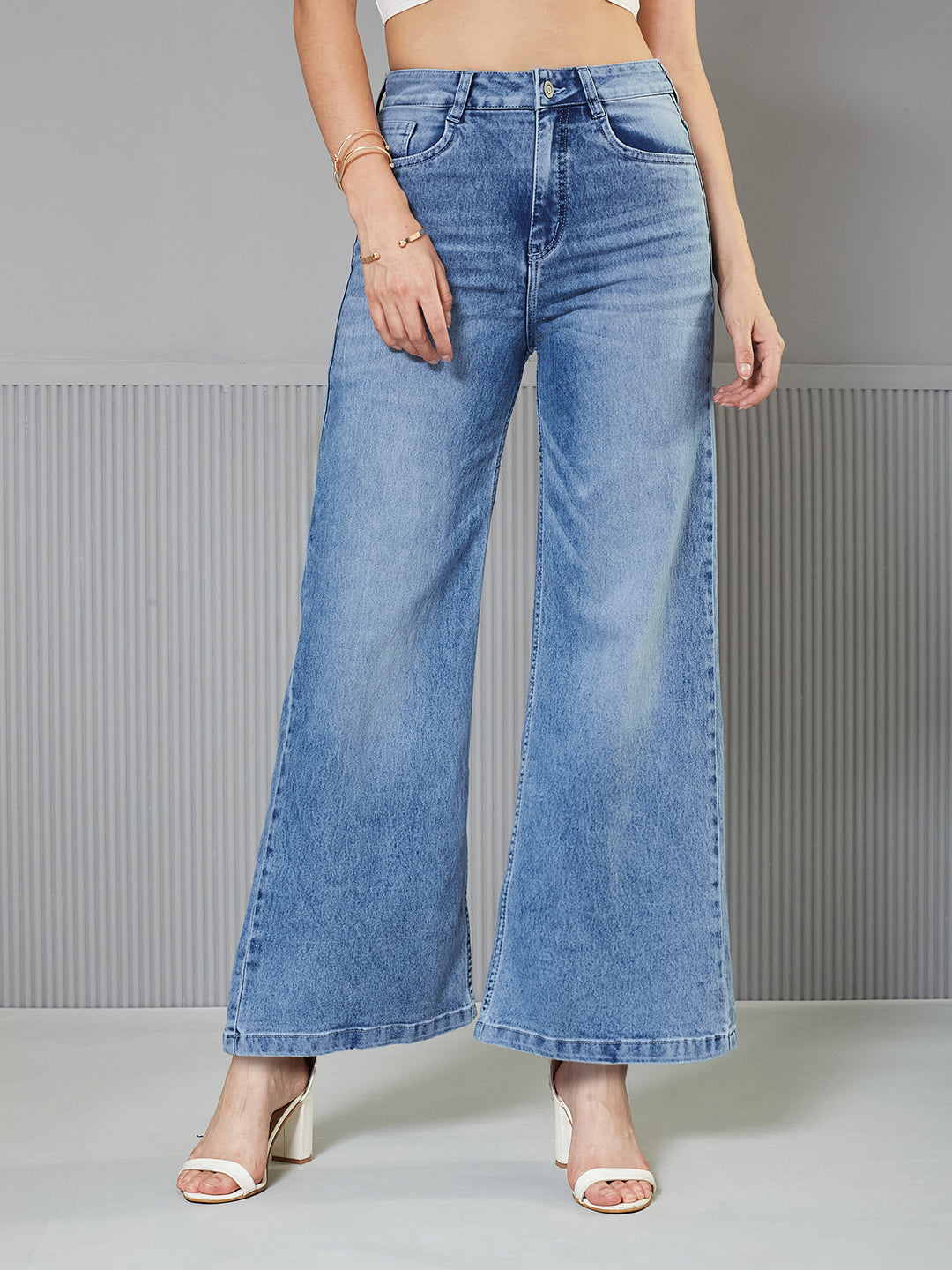 CHASEshape™ Light-Blue Wide-Leg High-Rise clean-look Regular-Length Stretchable Denim Jeans for Women