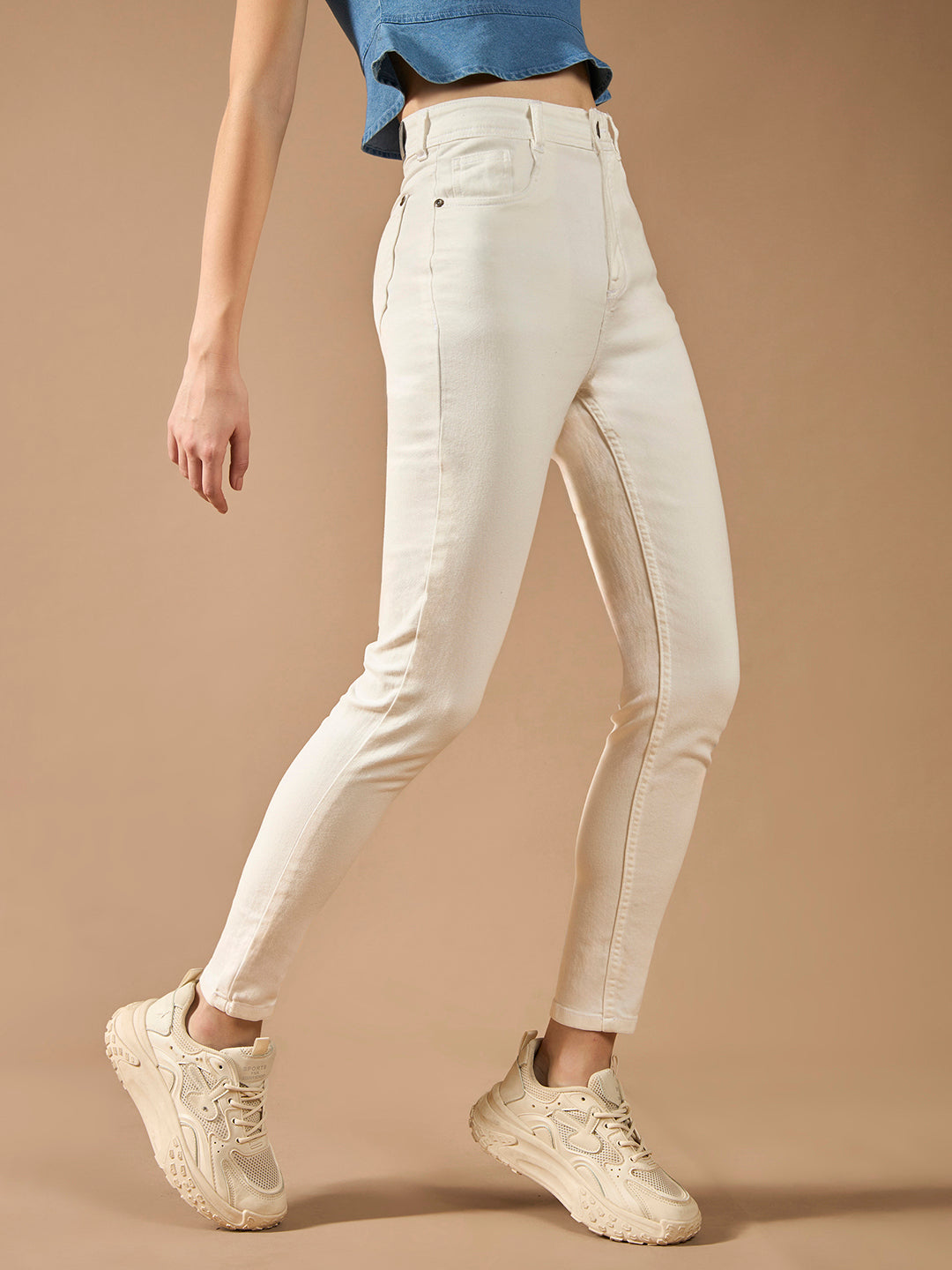 Women's White Skinny High-Rise Clean-Look Bleached Regular-Length Stretchable Denim Jeans