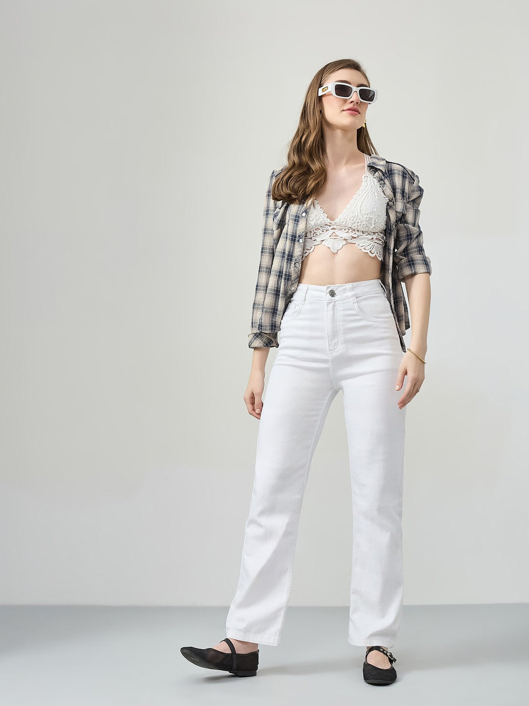 White Straight high-rise Stretchable Denim Jeans for Women