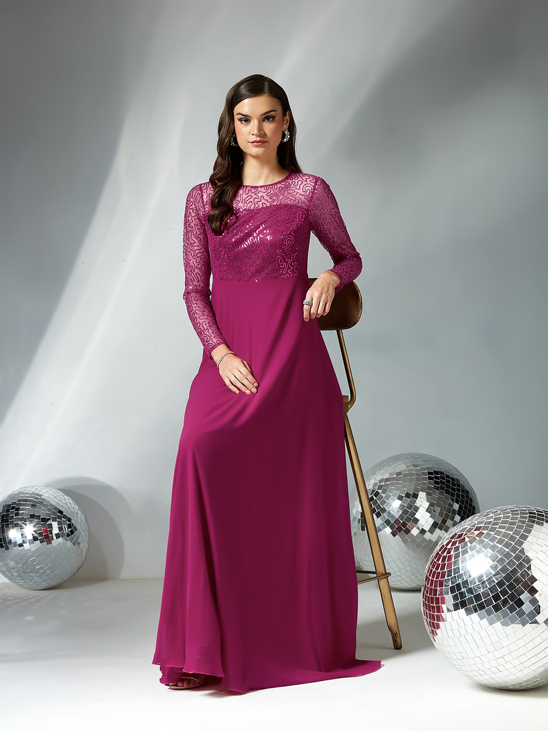Black Solid Embellished Maxi Dress for Women