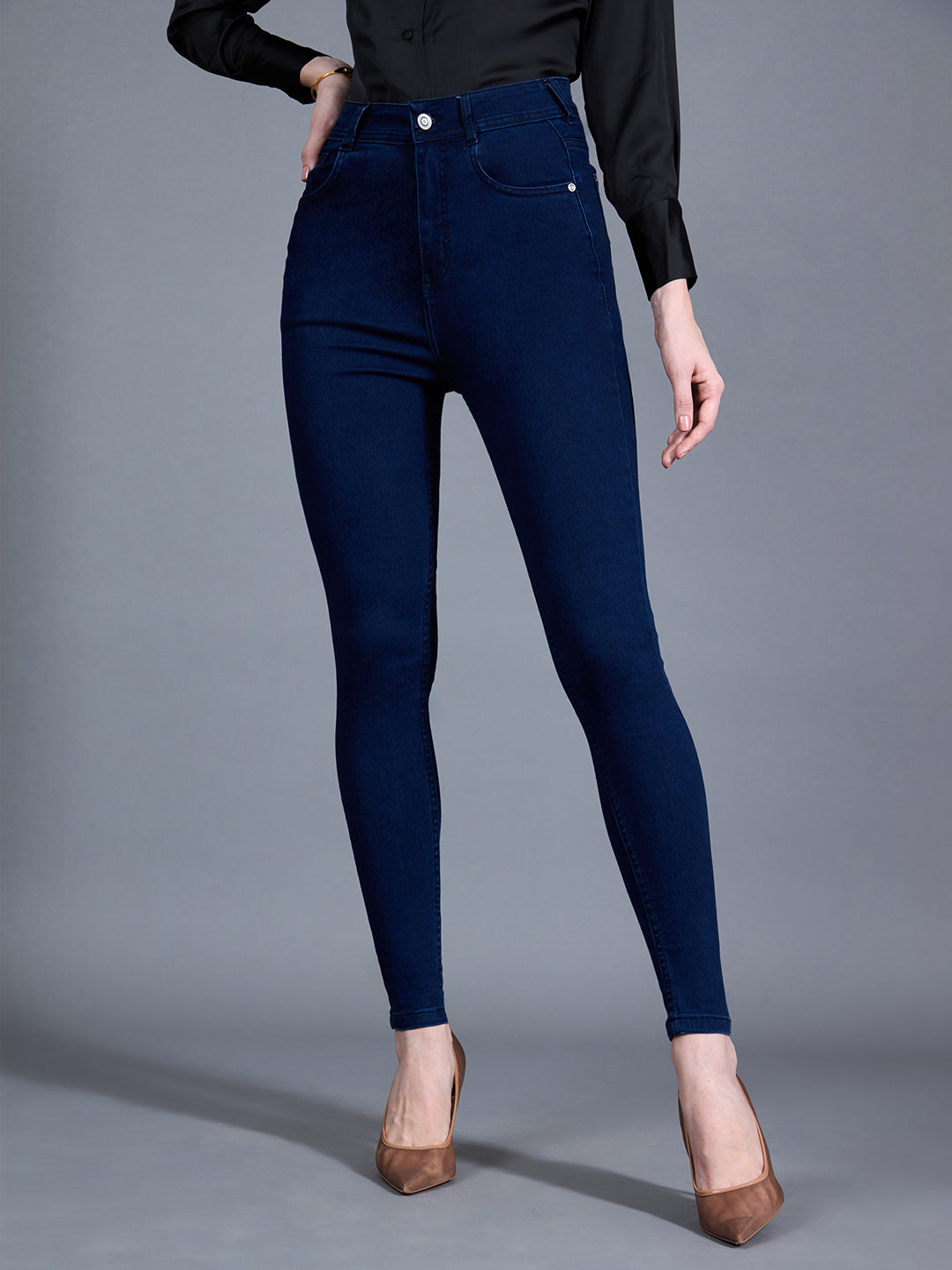Women's Navy Blue Skinny Fit High Rise Clean Look Regular Length Stretchable Denim Jeans