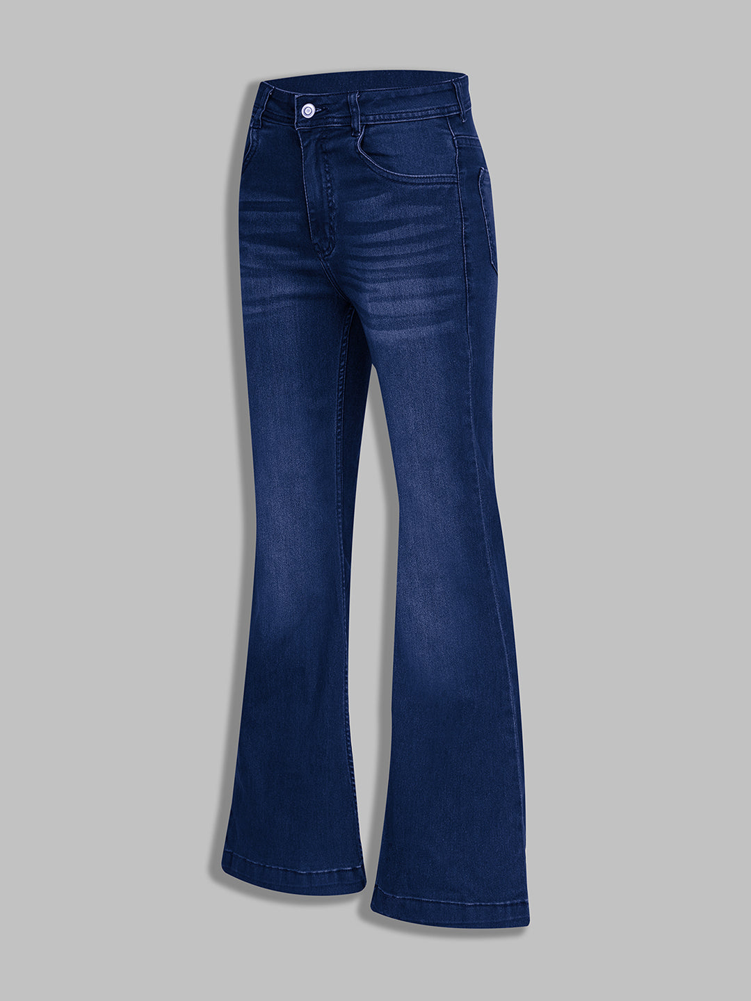 Women's Navy Blue High-Rise Stretchable Flared Denim Jeans
