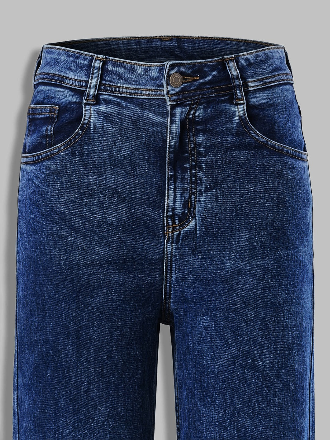 Mid Blue Wide-Leg High-Rise Stretchable Denim Jeans for Women