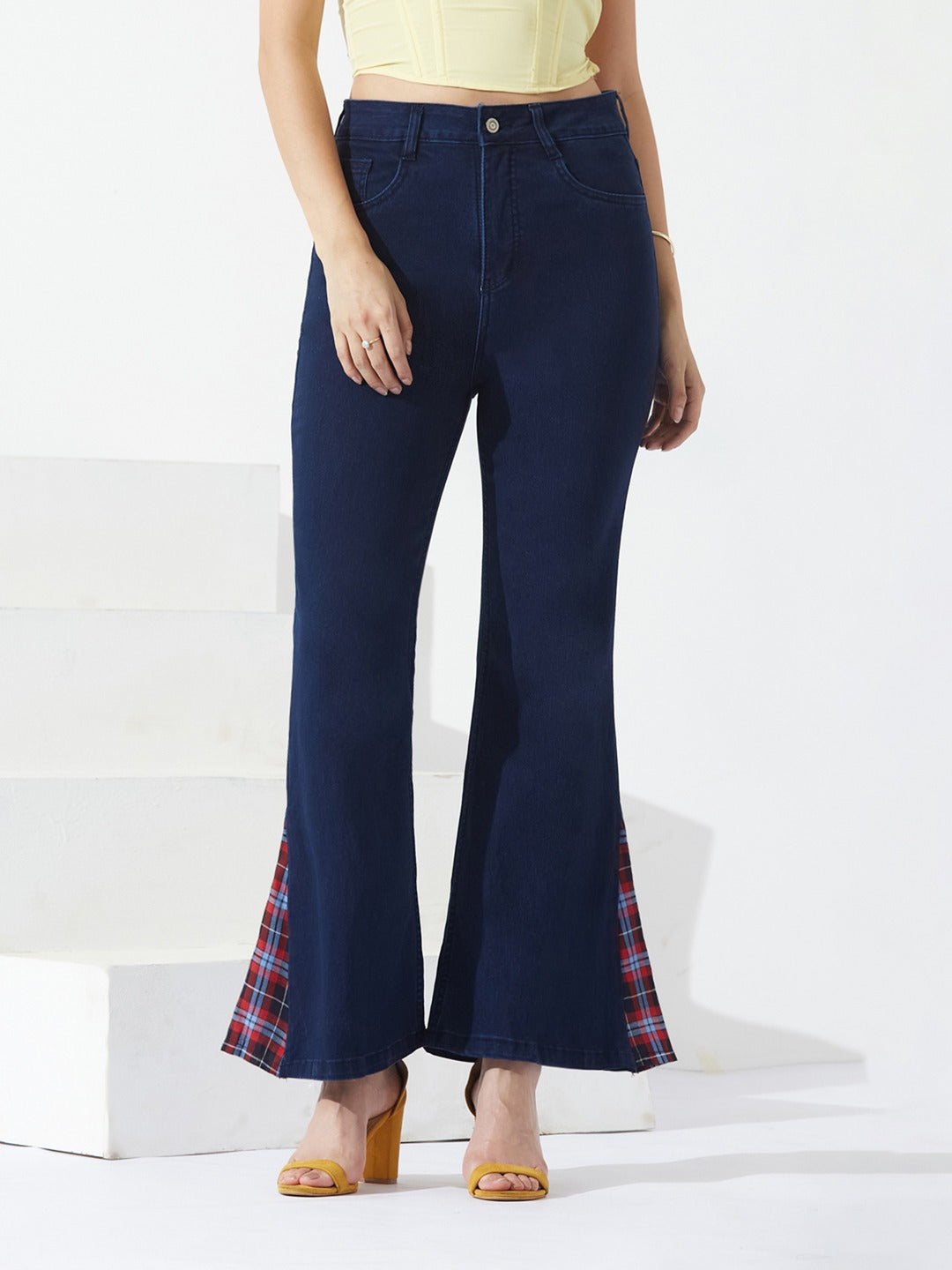 Navy Blue high-rise Stretchable Denim Bootcut Jeans for Women