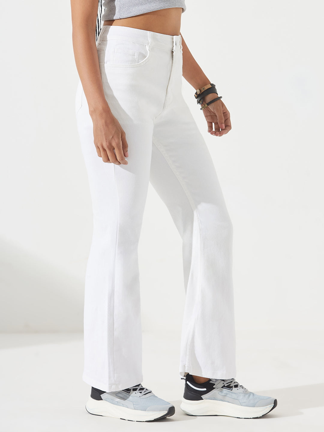 White Bootcut High-Rise Stretchable Denim Jeans for Women