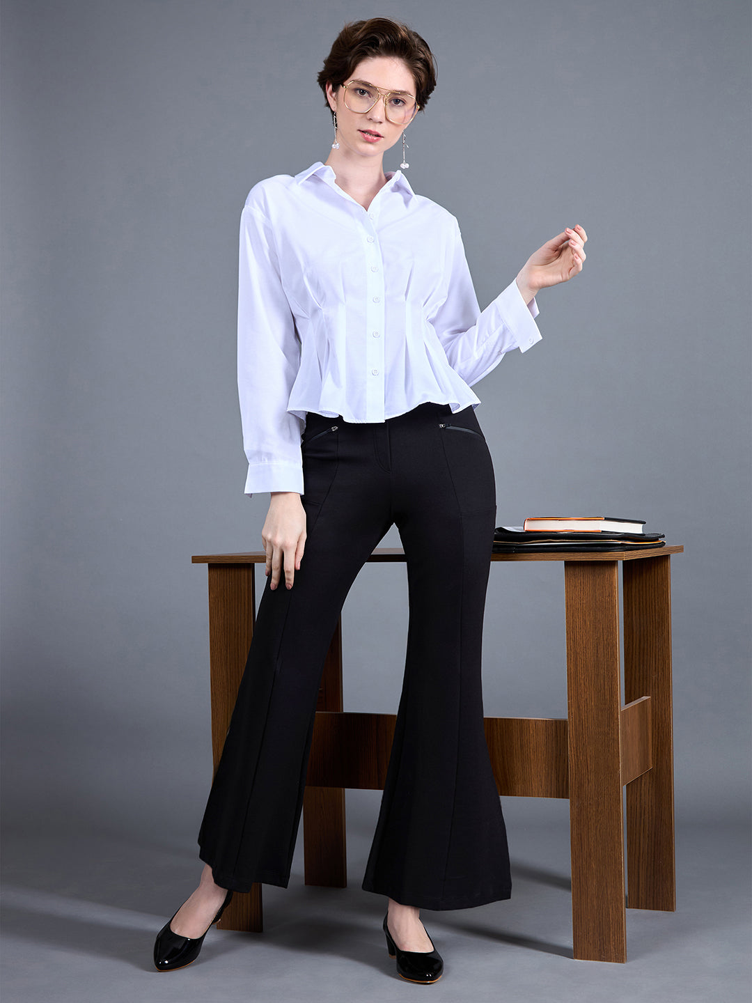 Women's Black Viscose Solid Side Slit Bootcut Regular Trouser