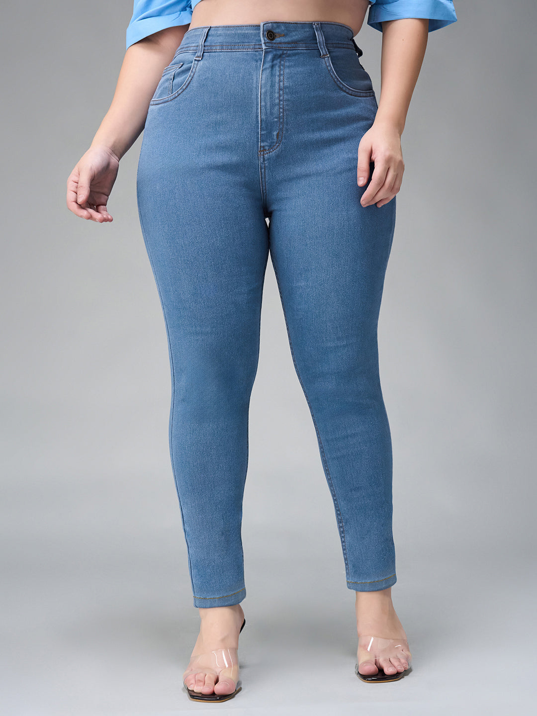 Women's Blue Skinny High Rise Distressed Denim Jeans