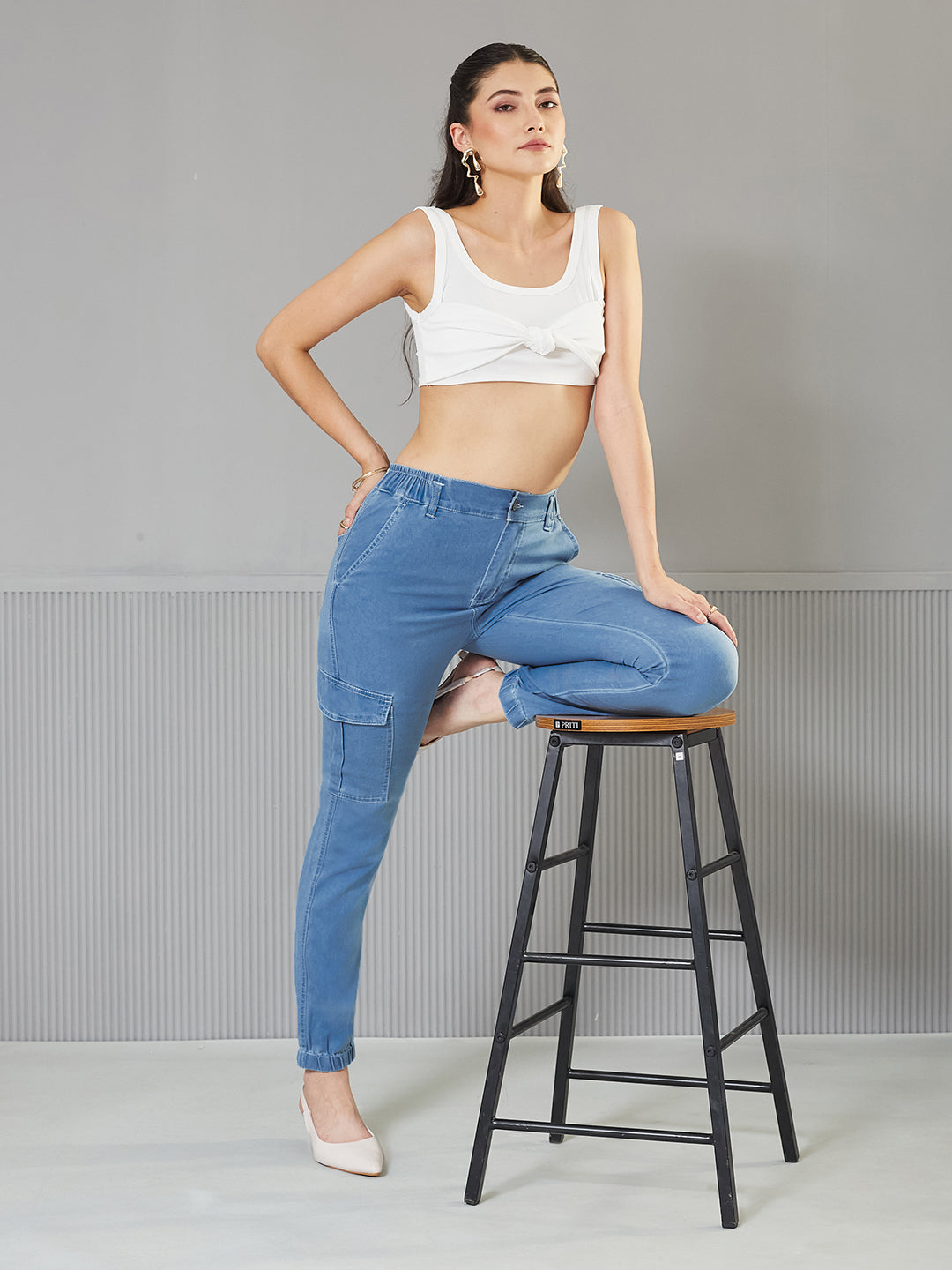 Light-Blue Regular High-Rise Regular Stretchable Light Weight Denim joggers for Women