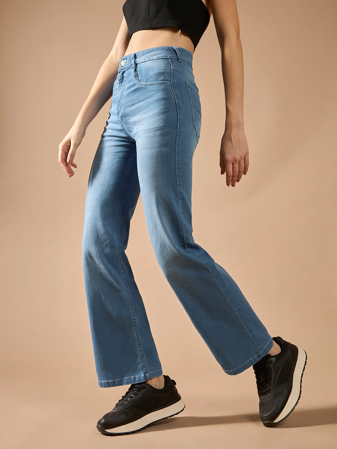 Women's Light Blue Wide-Leg Mid Rise Light Weight Denim Jeans