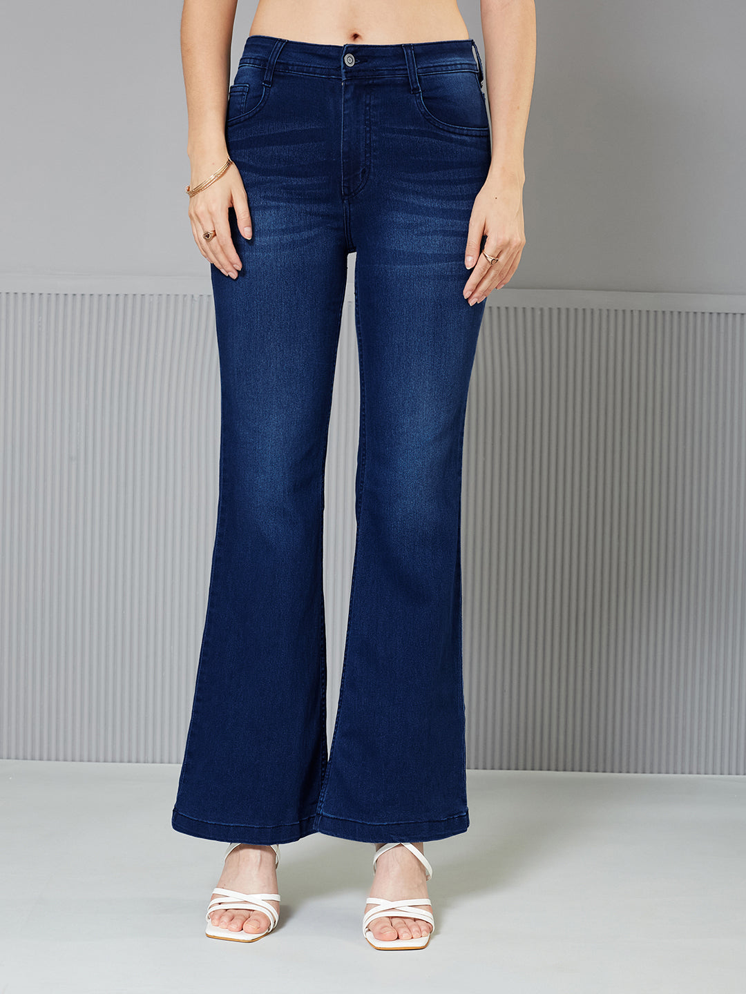 Women's Navy Blue High-Rise   Stretchable Bootcut Denim Jeans