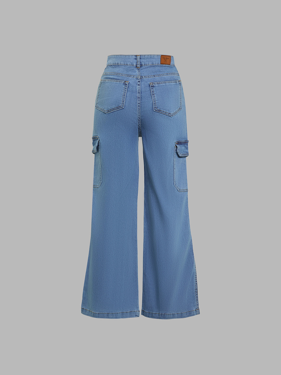 24/7 Comfort Blue Wide-Leg High-Rise Stretchable Cargo Denim Jeans