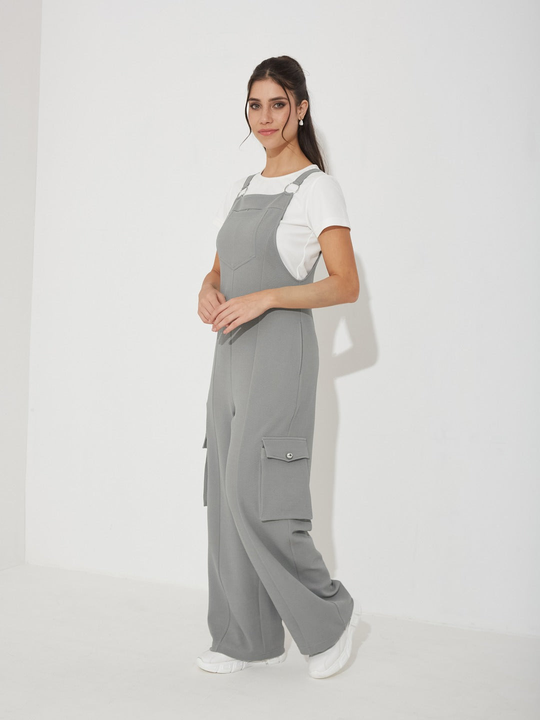 Solid Grey Dungarees for Women