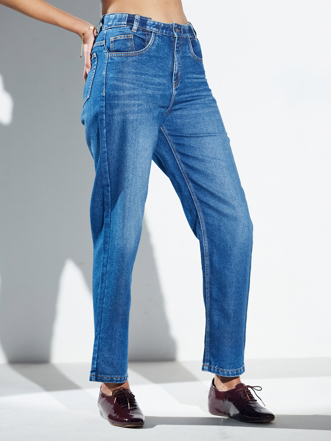 Blue Mom Fit High-Rise Denim Jeans for Women