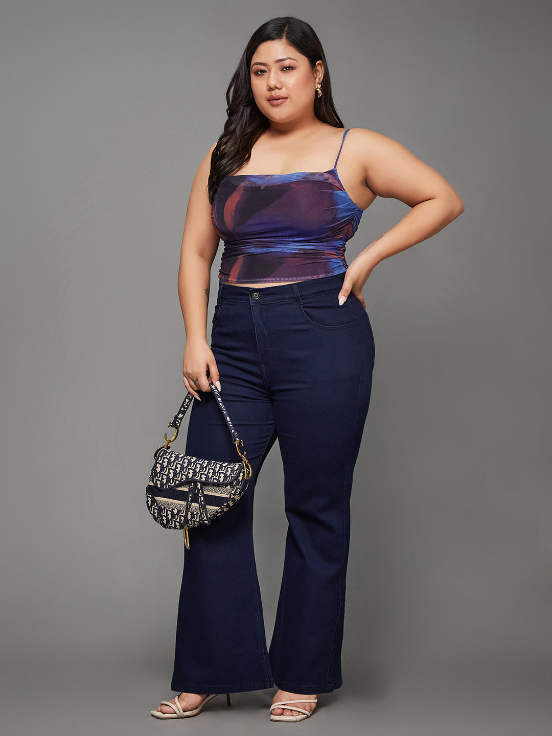 Tummy Smoothening Light-Shaping Bootcut High-Rise Navy Blue Denim Jeans