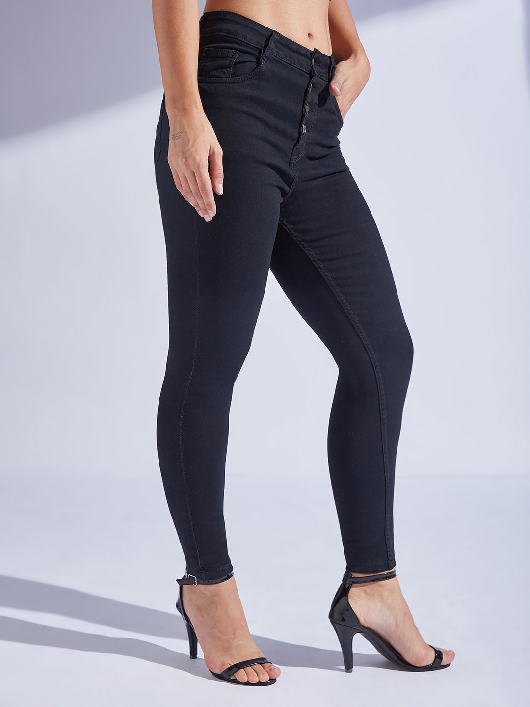 Women's Black Skinny Fit High-Rise Regular Stretchable Denim Jeans