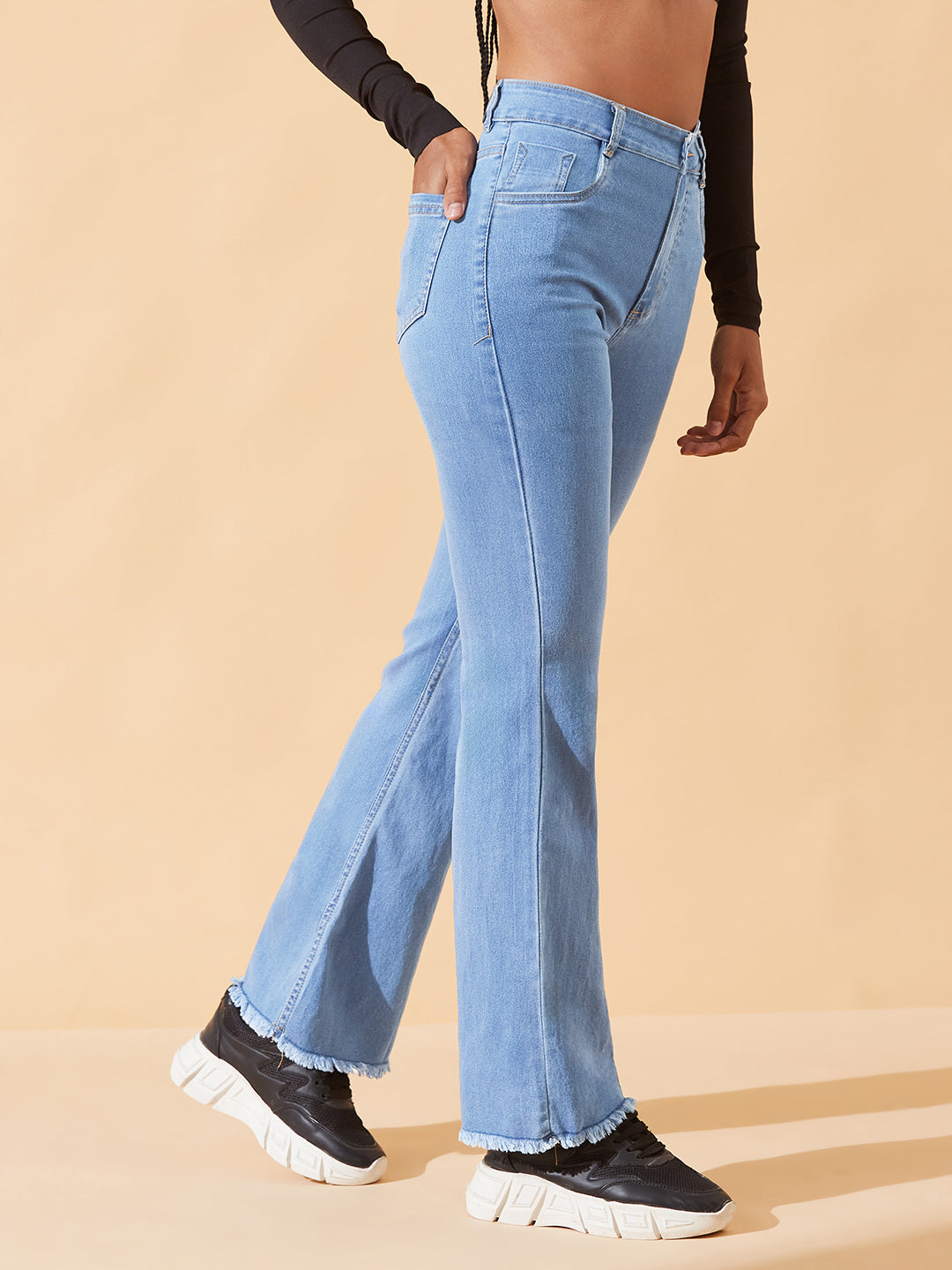 Light Blue Bootcut High-Rise Regular Stretchable Denim Jeans For Women