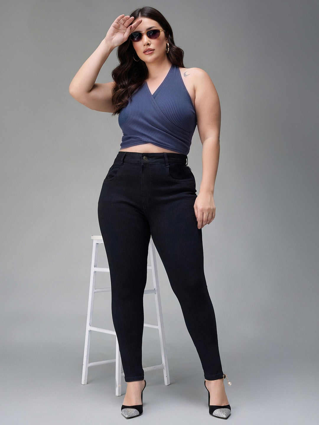 Black Skinny High Rise Regular Stretchable Denim Jeans for Women