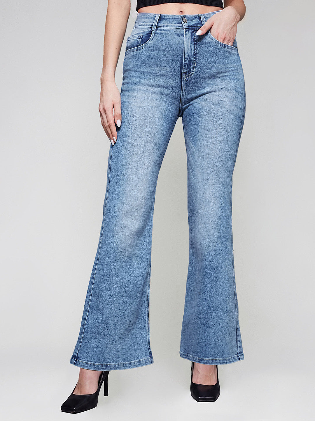 CHASEshape™ Light Blue Wide-Leg High Rise Stretchable Denim Jeans for Women