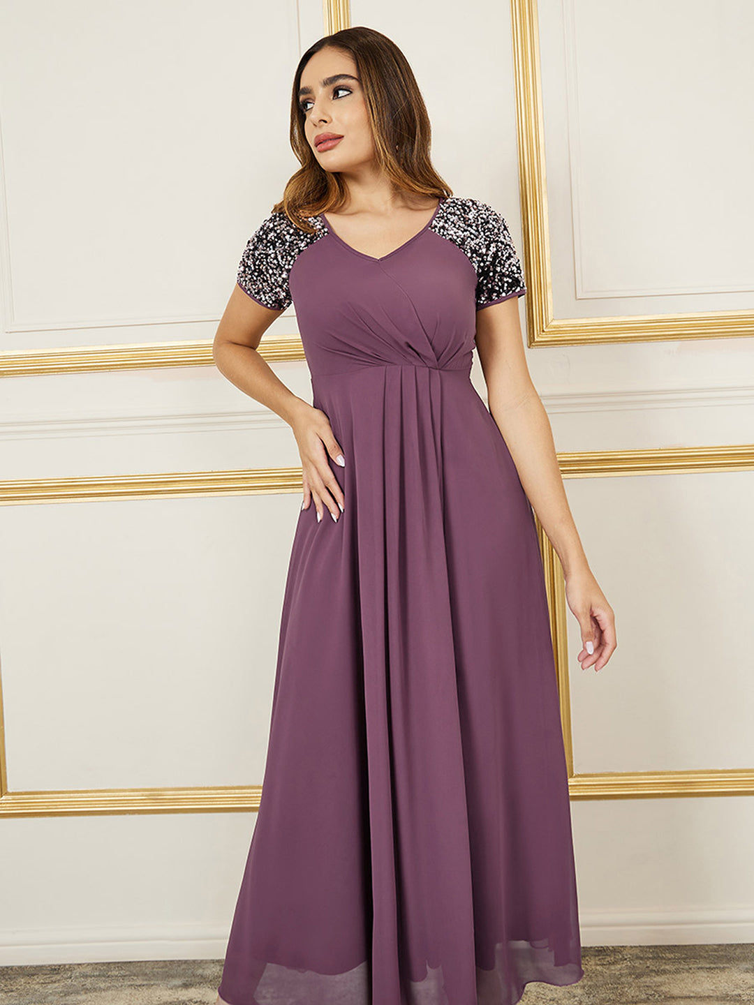 Women's Mauve Relaxed Fit Maxi Georgette Dress