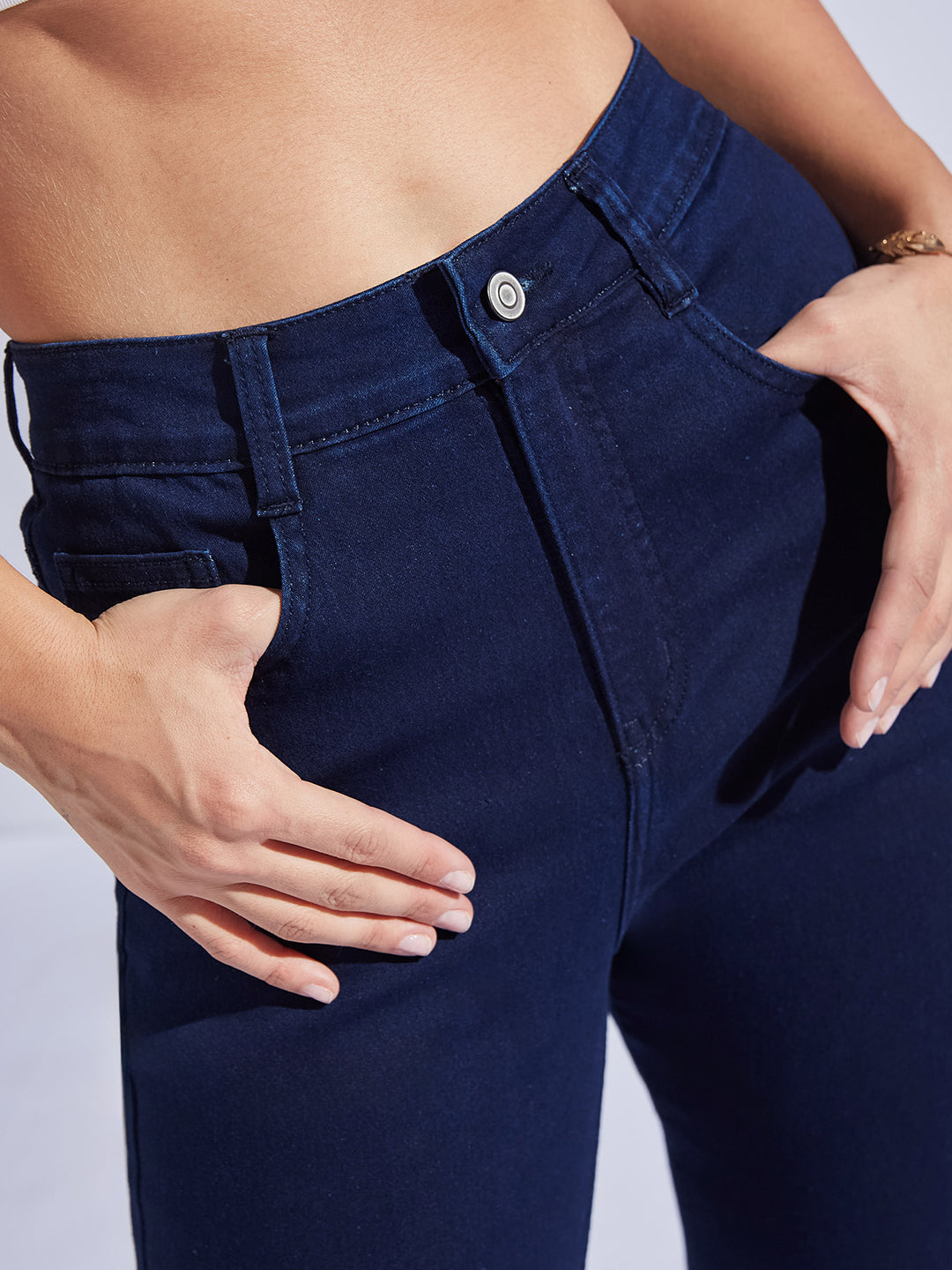 Women's Navy Blue Bootcut High-Rise Stretchable Shaping Denim Jeans