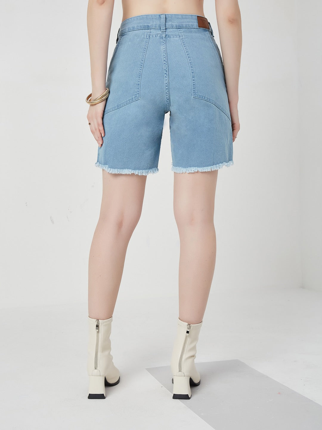 Light Blue Regular high-rise Above Knee Stretchable Denim Shorts for Women
