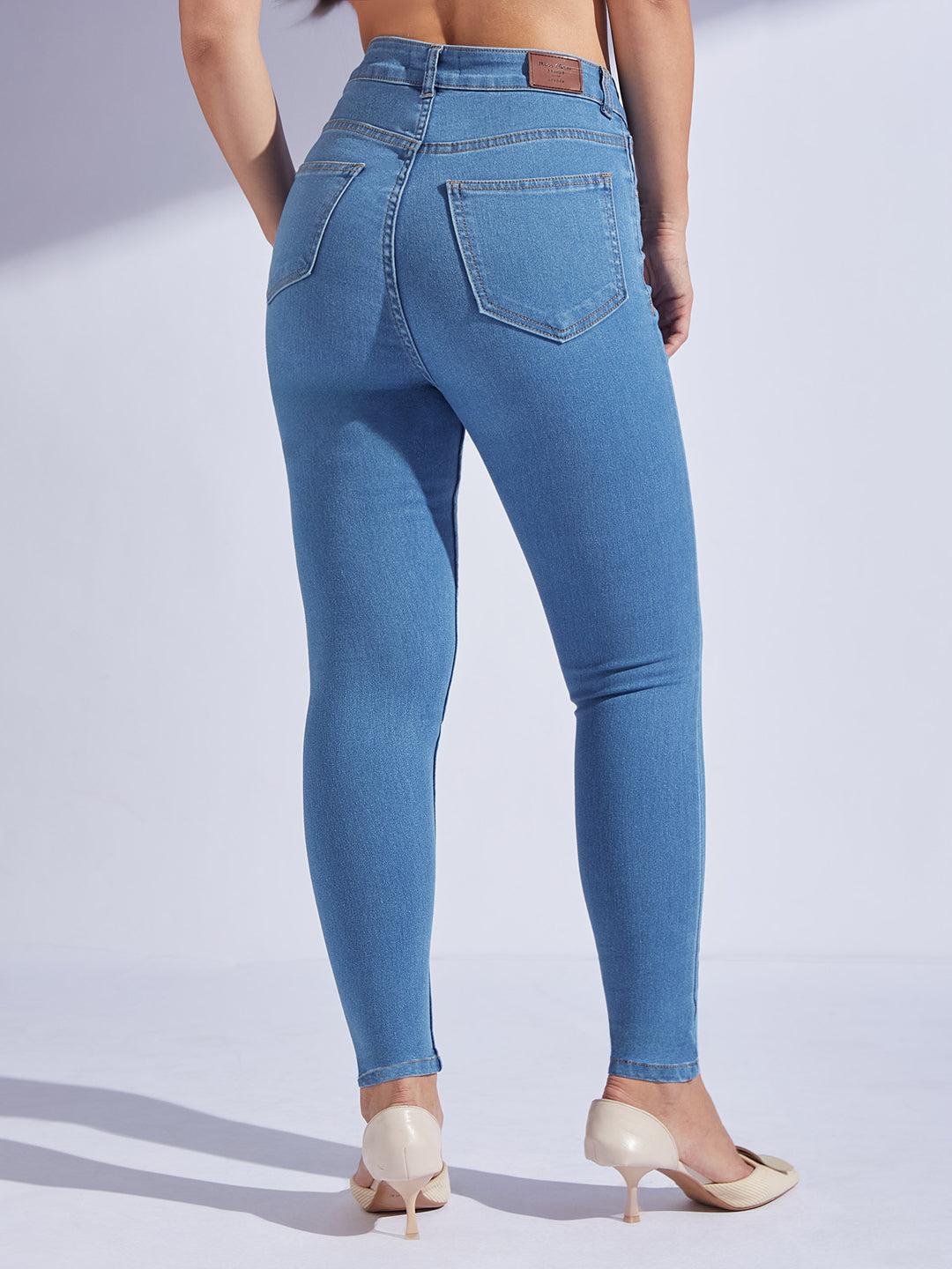 CHASEstretch™ Women's Blue Solid Skinny High-Rise Cropped Fringe Detailing Solid Stretchable Denim Jeans