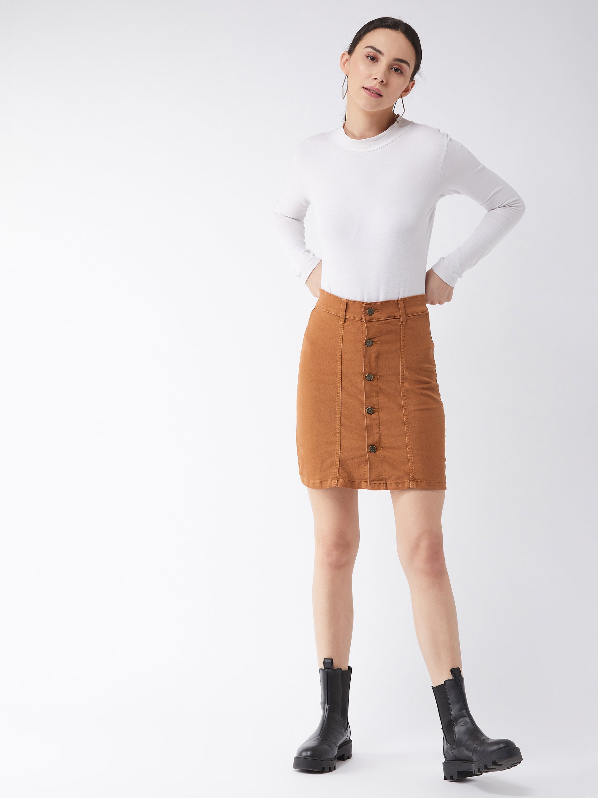 Women's Rust Cotton Slim Fit Relaxed High Rise Mini Denim Skirt