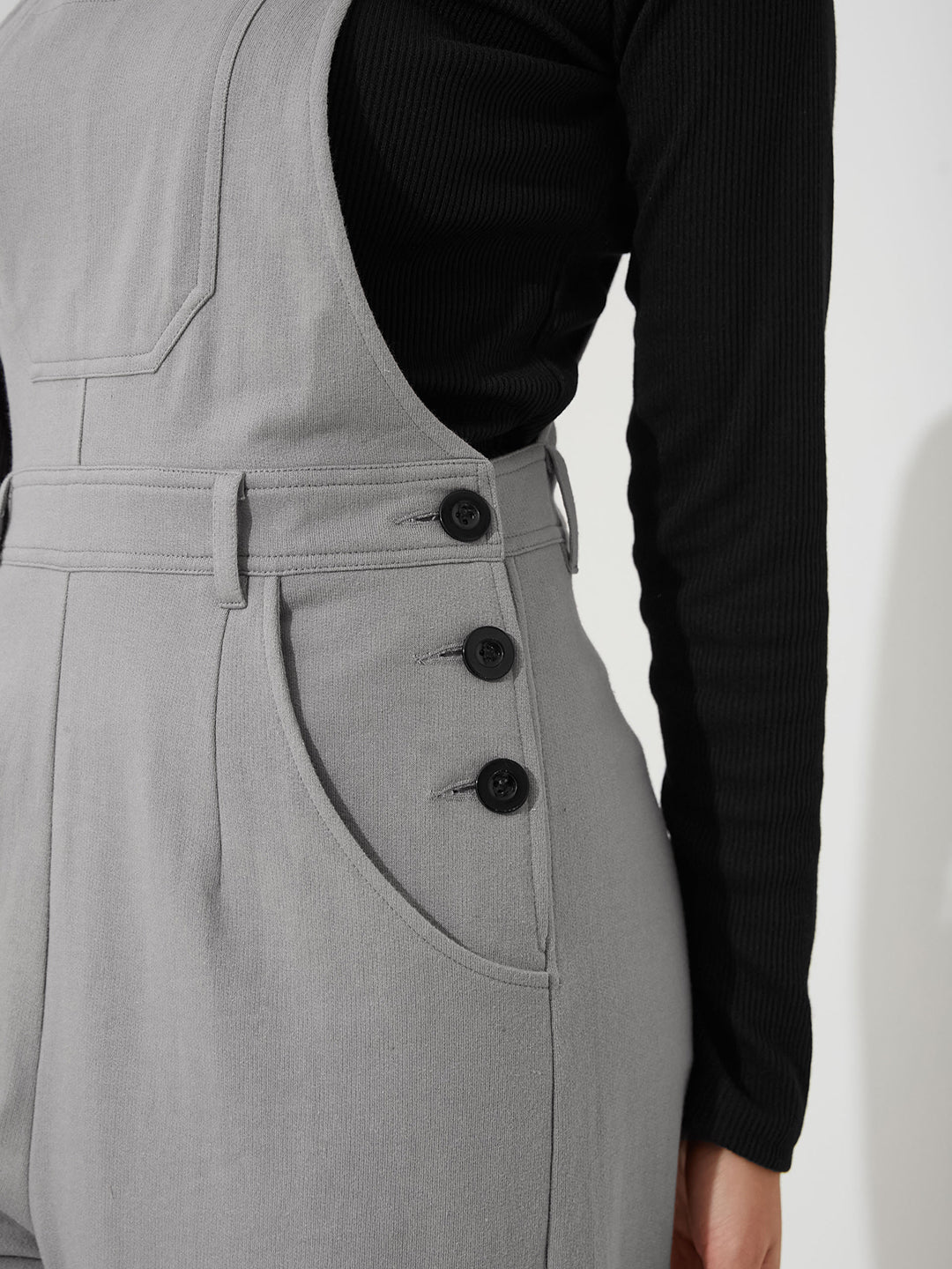 Women's Grey Square Neck Sleeveless Solid Wide Leg Full Length Cotton Dungaree