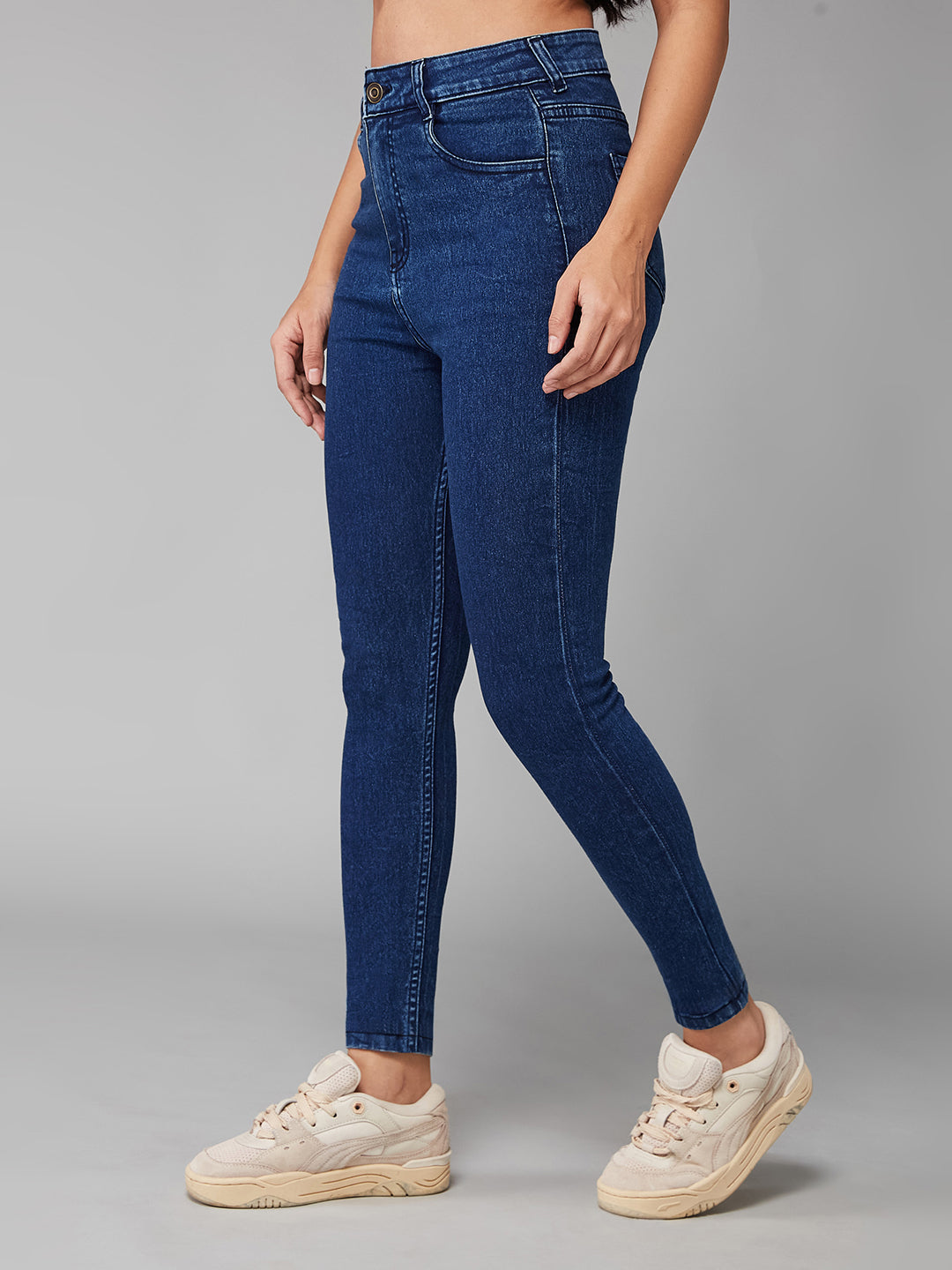 Women's Blue Skinny-Fit High-Rise Clean-Look Cropped Stretchable Denim Jeans