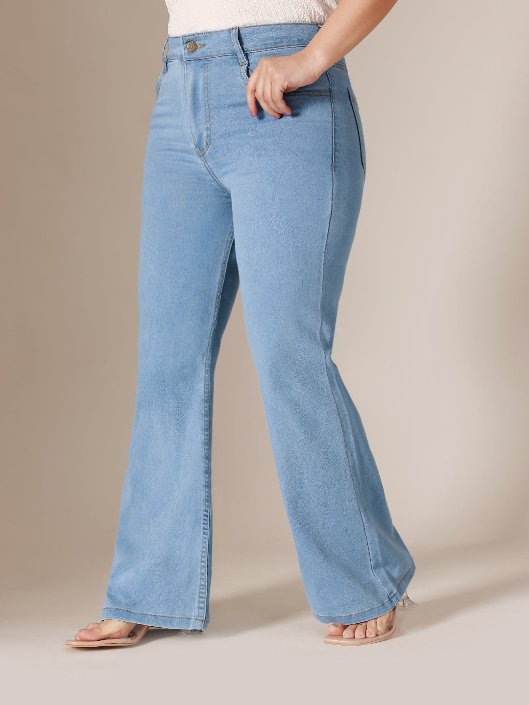 24/7 Comfort Light Blue Bootcut High rise Clean look Regular Stretchable Denim Jeans for Women