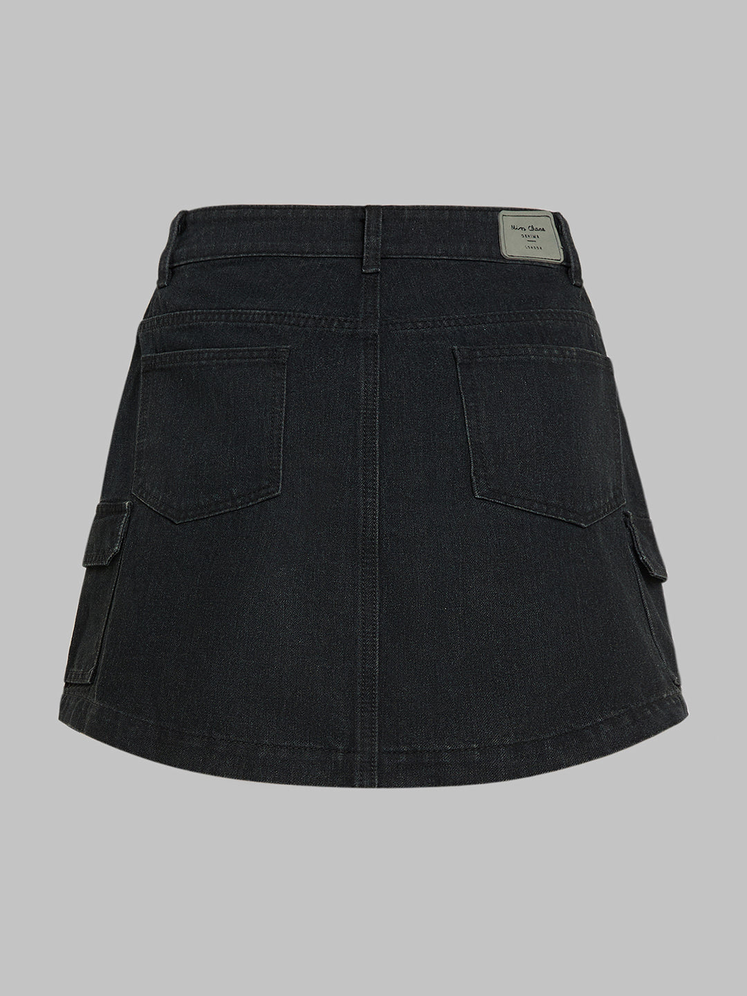 Women's Black Straight High Rise Cargo Mini Denim Skirt