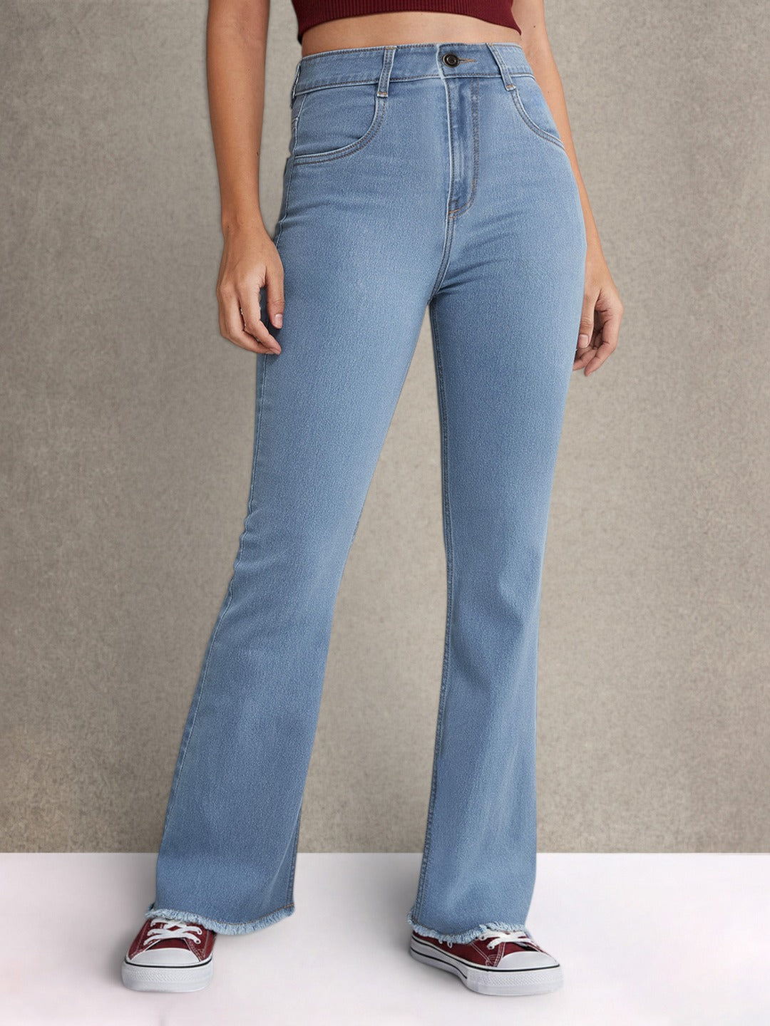 Light Blue Bootcut High rise Regular Stretchable Denim Jeans for Women