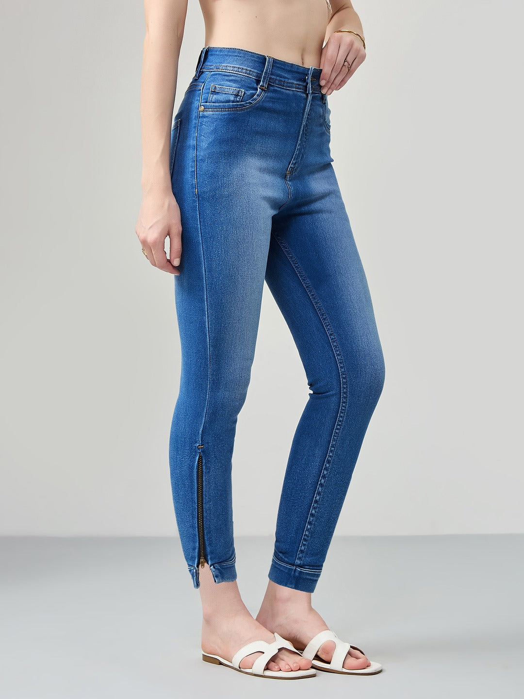 Blue Skinny Fit high-rise Ankle Length Acid Wash Blast Effect Denim Stretchable Jeans for Women