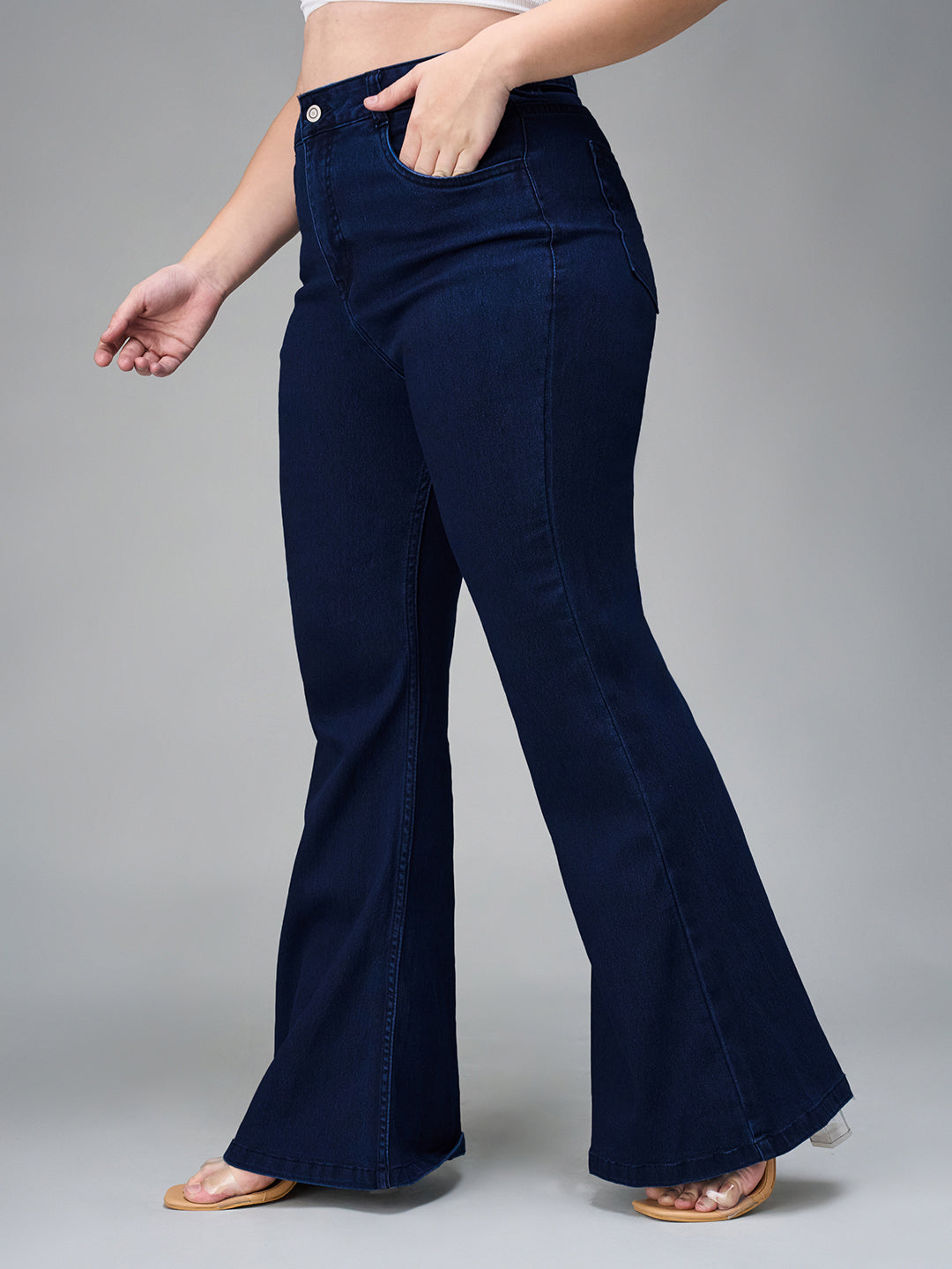 CHASEshape™ Navy-Blue Bootcut High-Rise Clean-Look Regular-Length Stretchable Denim Jeans for Women