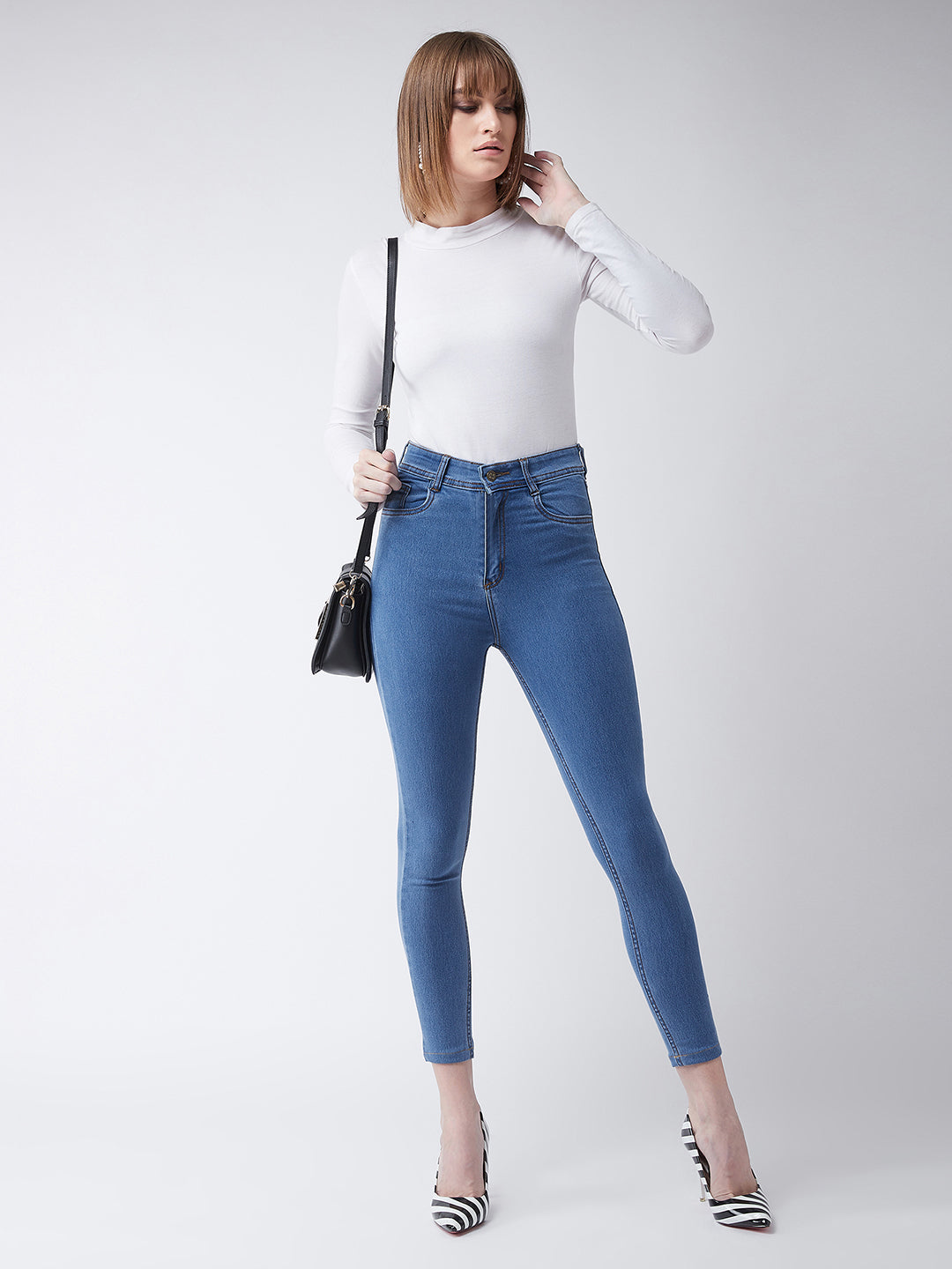 Women's Blue Skinny High-Rise Cropped Denim Jeans