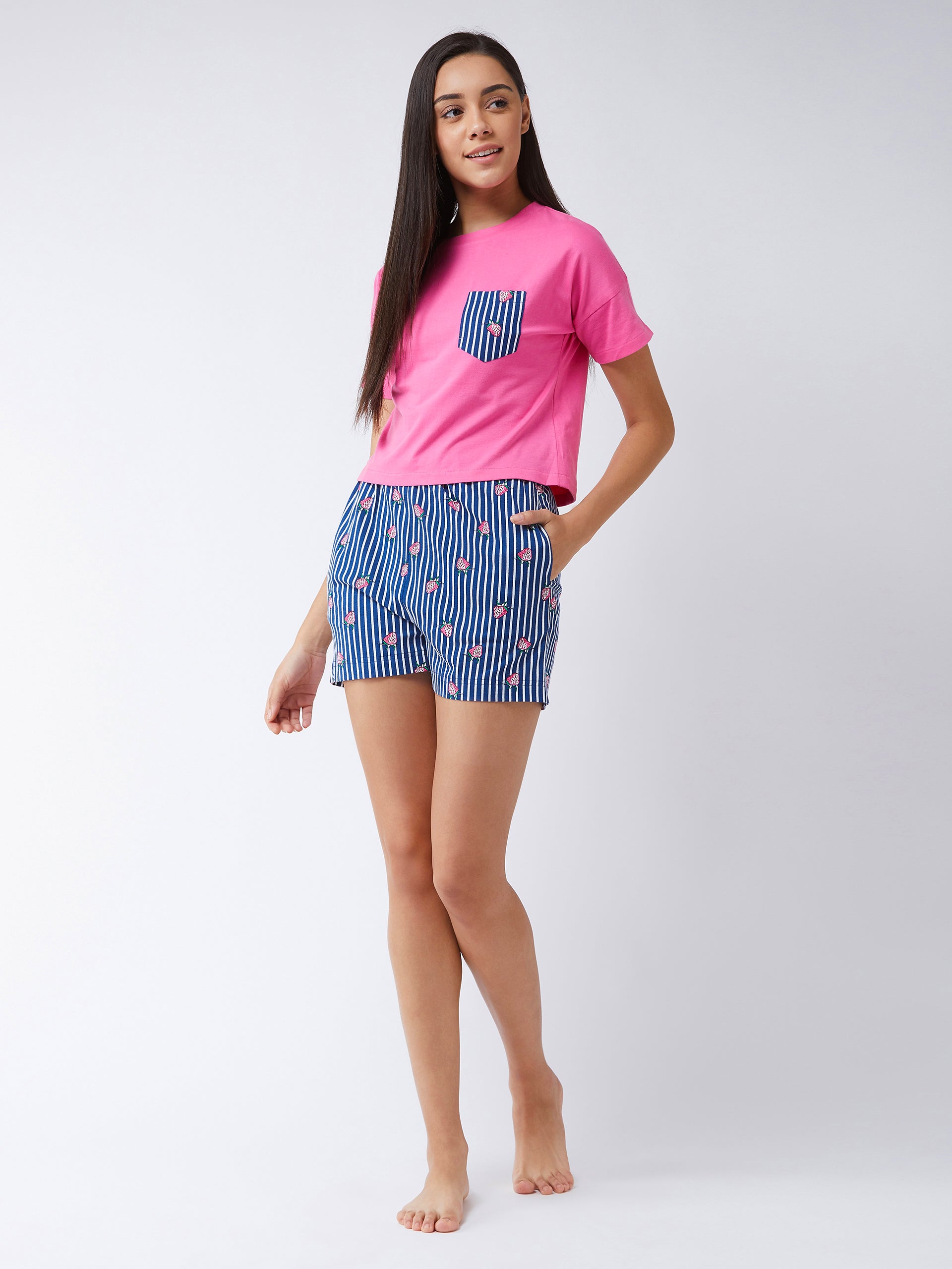 Women's Pink Cropped Solid T-shirt