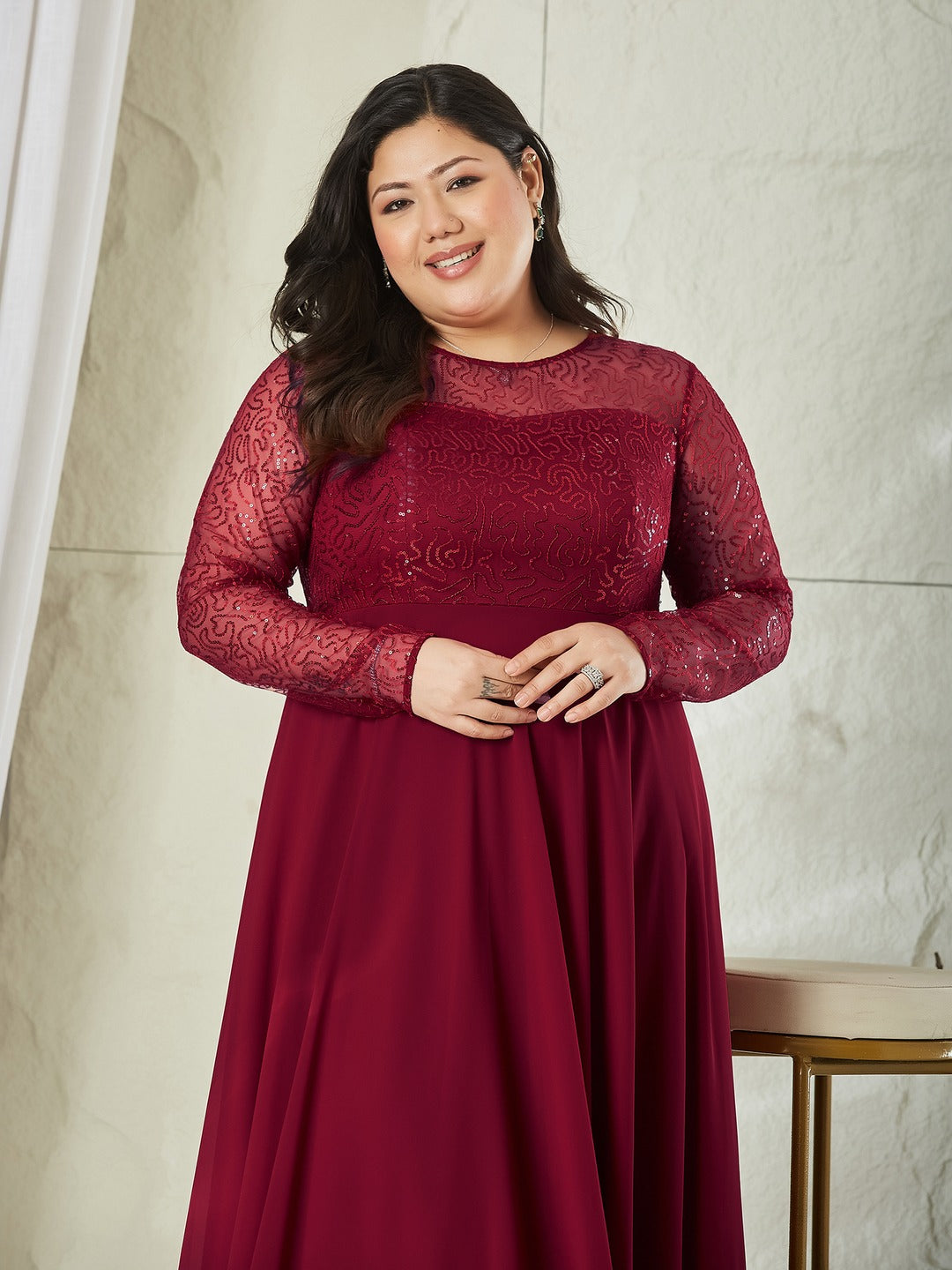 Black Solid Embellished Maxi Dress for Women