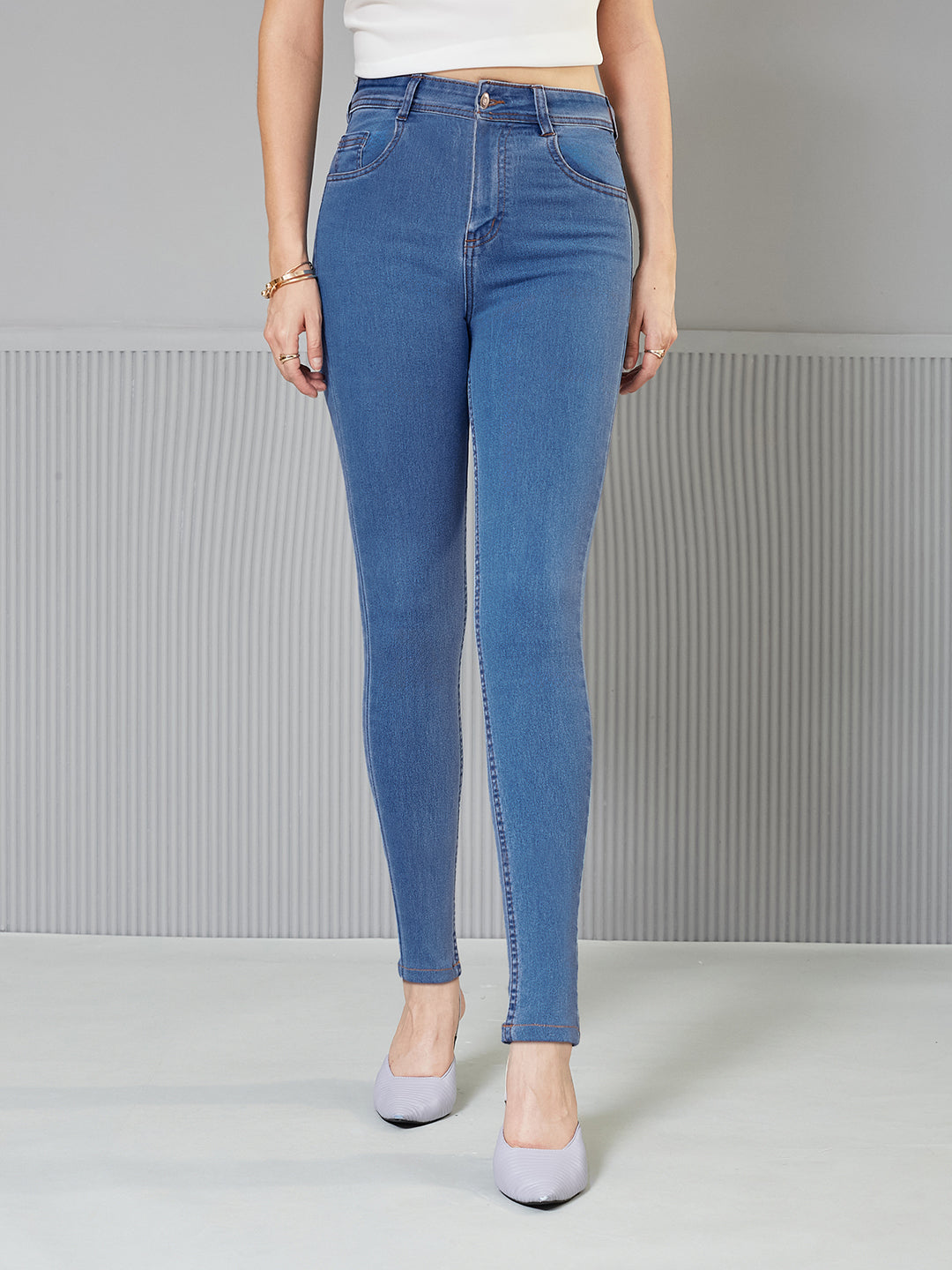 24/7 Comfort Blue Skinny-Fit High-Rise Cropped Denim Jeans for Women