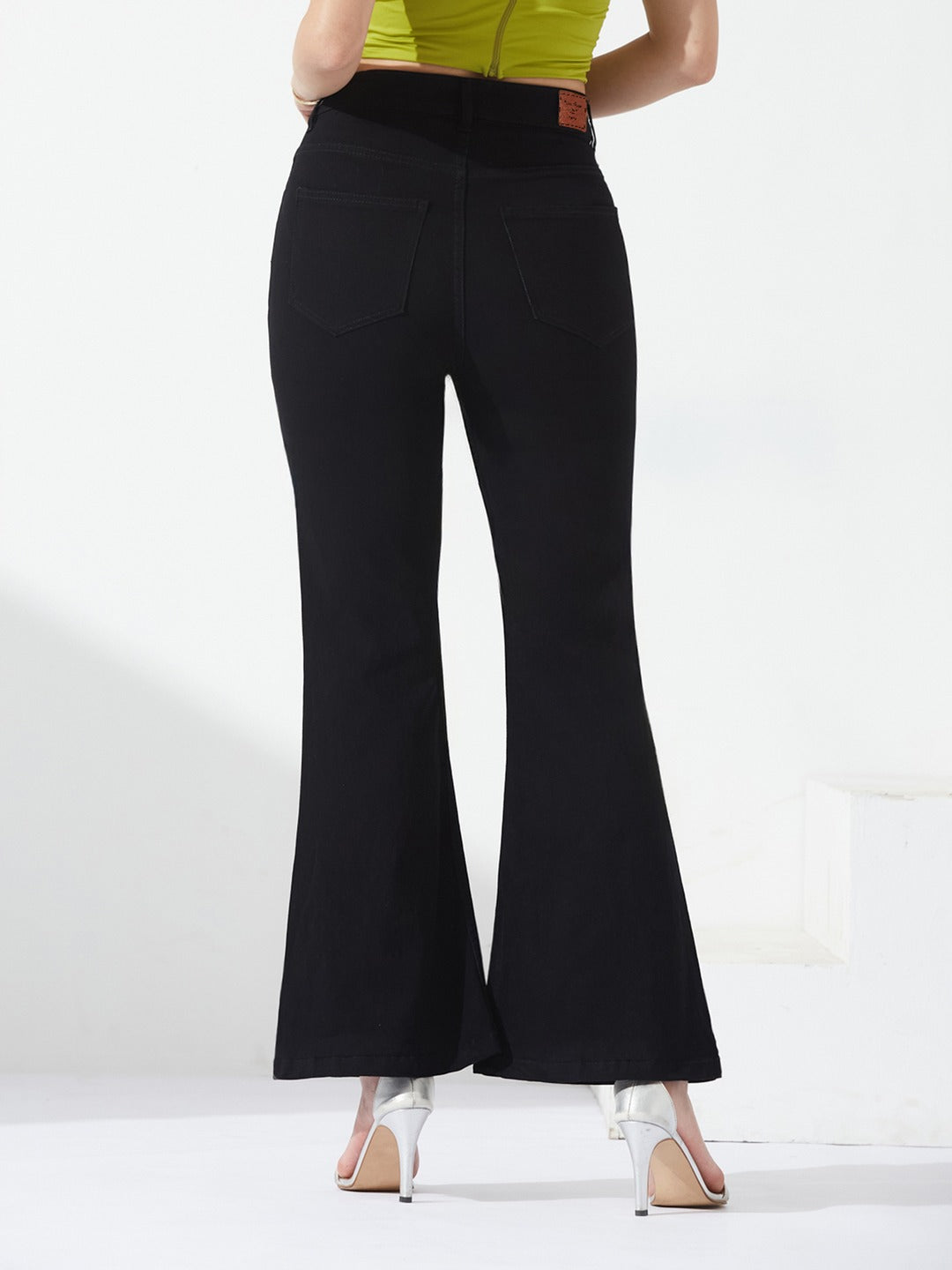 Black Bootcut high-rise Regular Stretchable Denim Jeans for Women