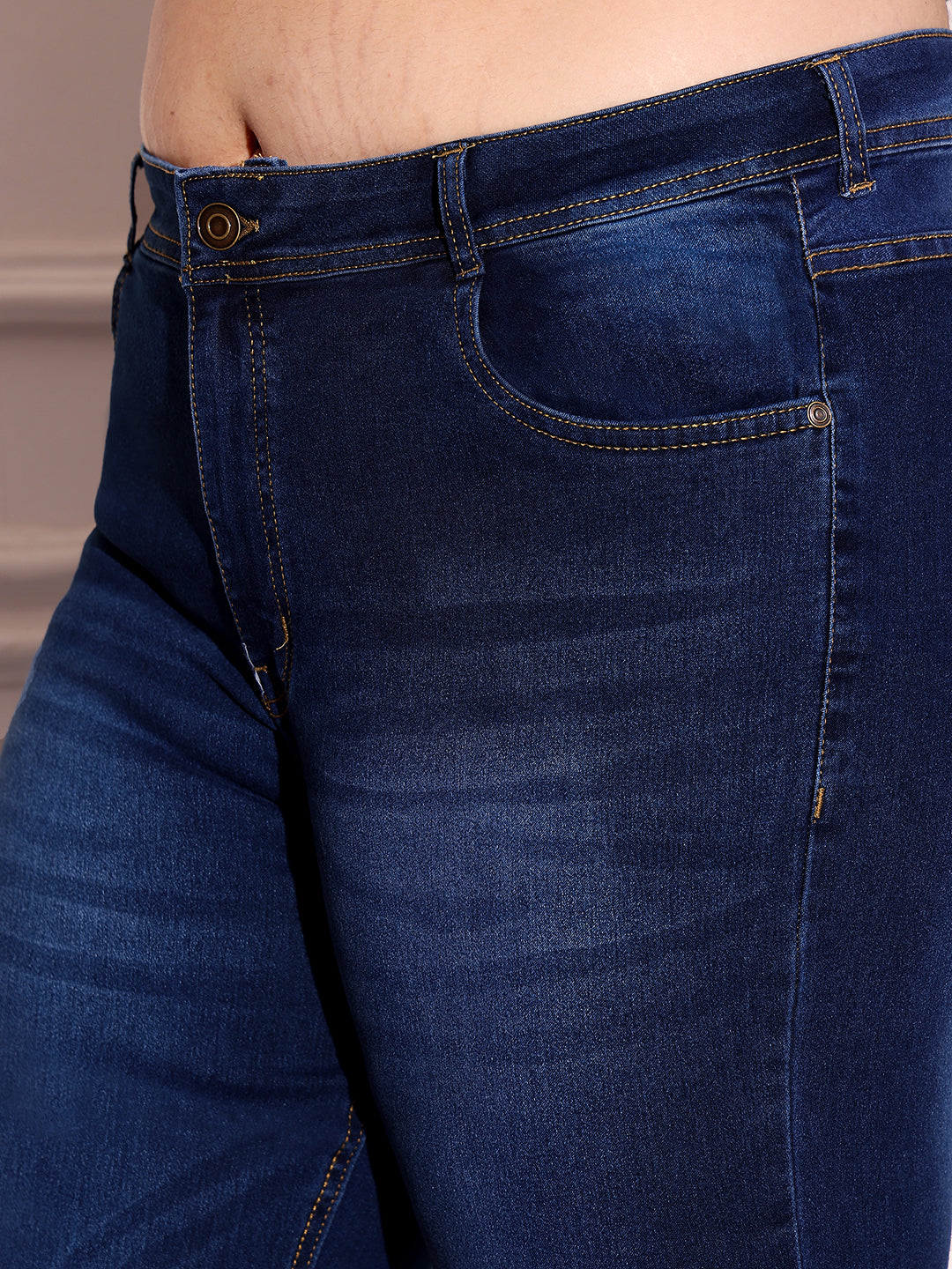 Women's Blue Bootcut Mid Rise Denim Stretchable Jeans