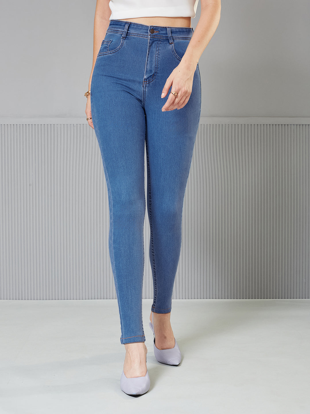 Women's Blue Skinny High-Rise Cropped Denim Jeans