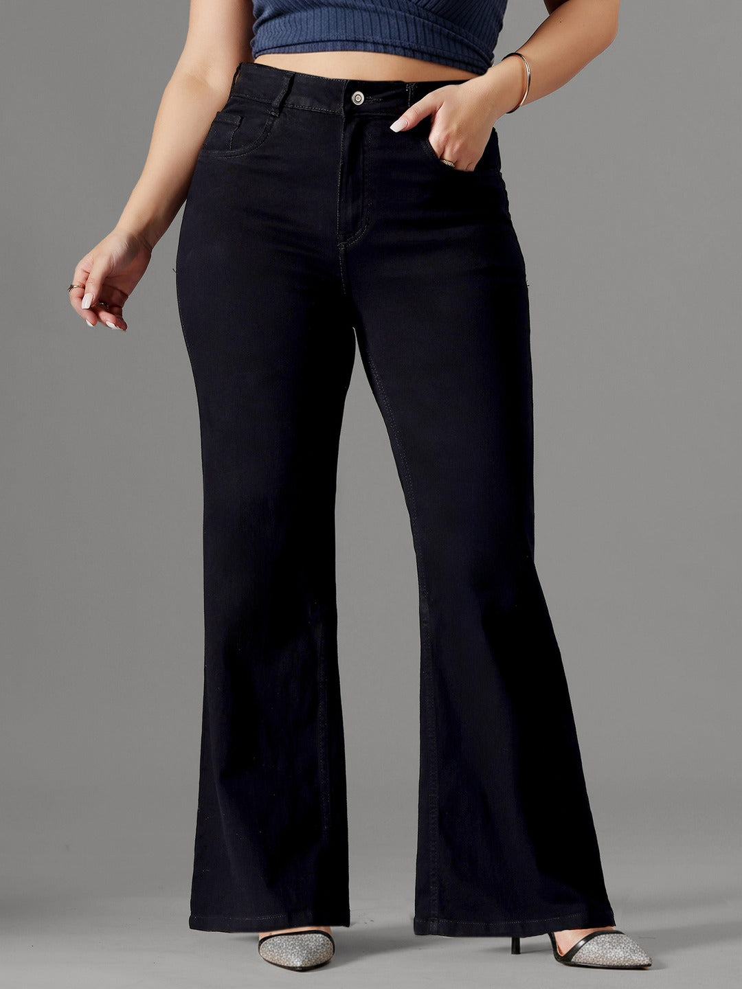 Black Bootcut High rise Regular Stretchable Denim Jeans for Women