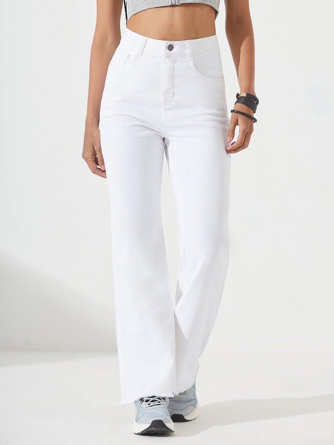 White Bootcut High-Rise Stretchable Denim Jeans For Women