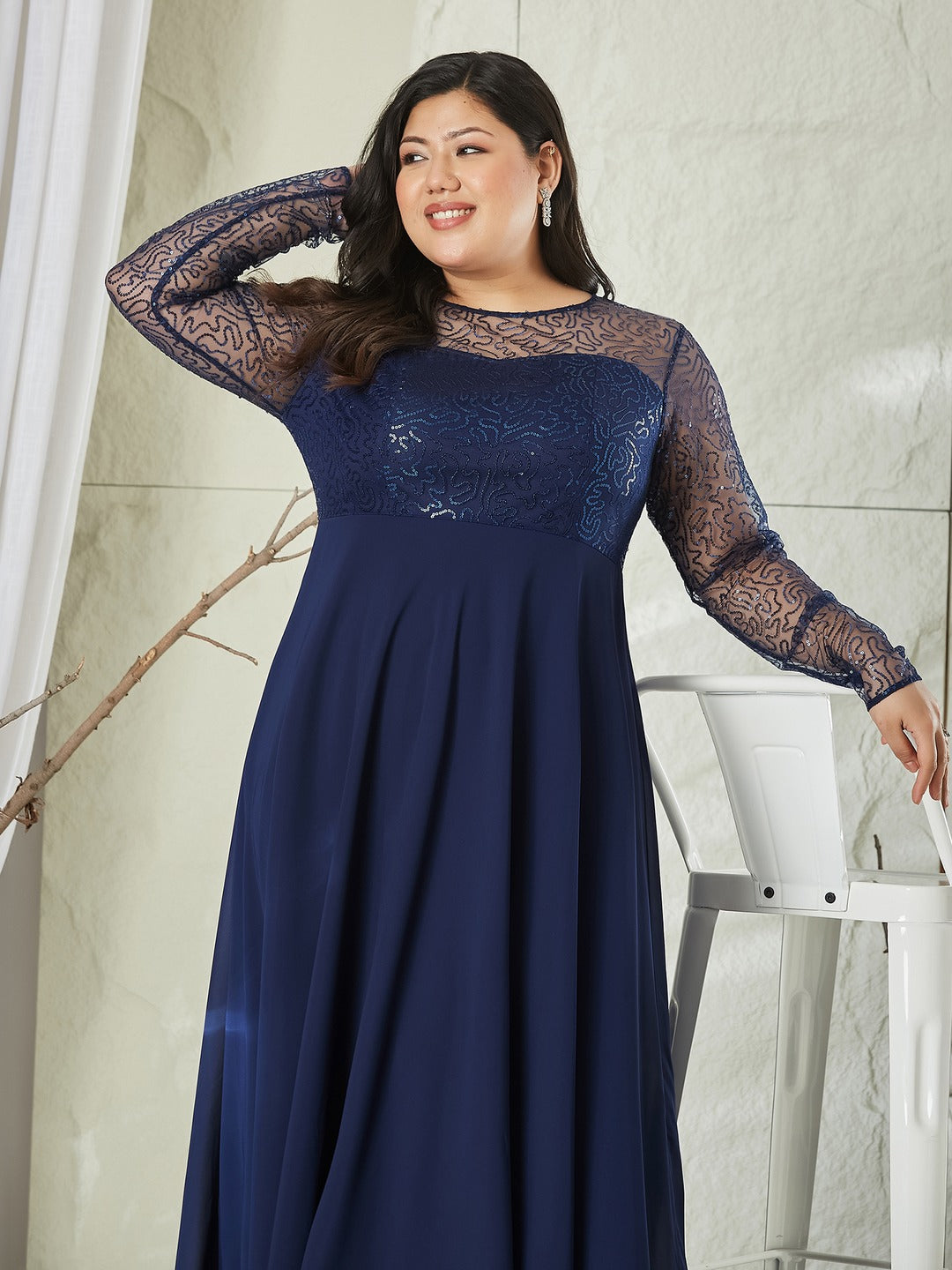 Black Solid Embellished Maxi Dress for Women