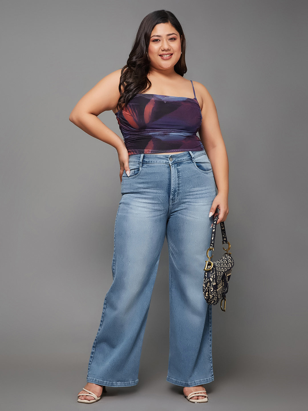 Tummy Smoothening Light-Shaping Wide-Leg High-Rise Light-Blue Denim Jeans