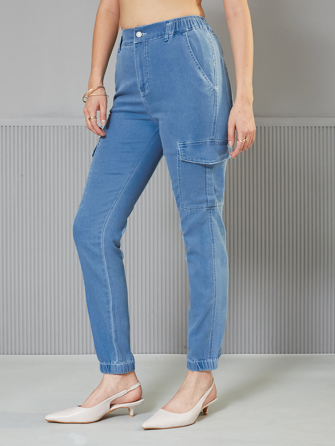 Light-Blue Regular High-Rise  Regular Stretchable Light Weight Denim joggers for Women